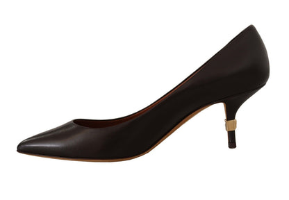  - Elegant Brown Leather Heels Pumps