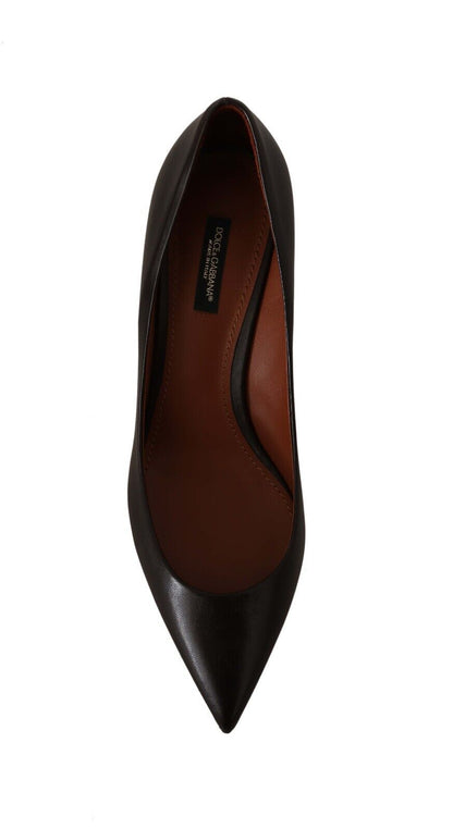  - Elegant Brown Leather Heels Pumps