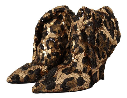  - Elegant Leopard Sequin Knee-High Boots