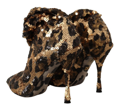  - Elegant Leopard Sequin Knee-High Boots