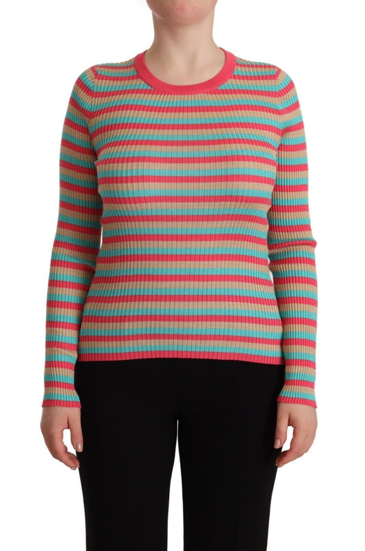  - Elegant Striped Silk Crew Neck Pullover