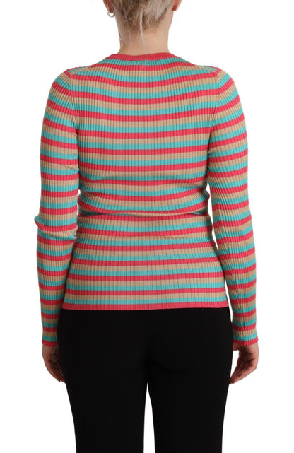  - Elegant Striped Silk Crew Neck Pullover