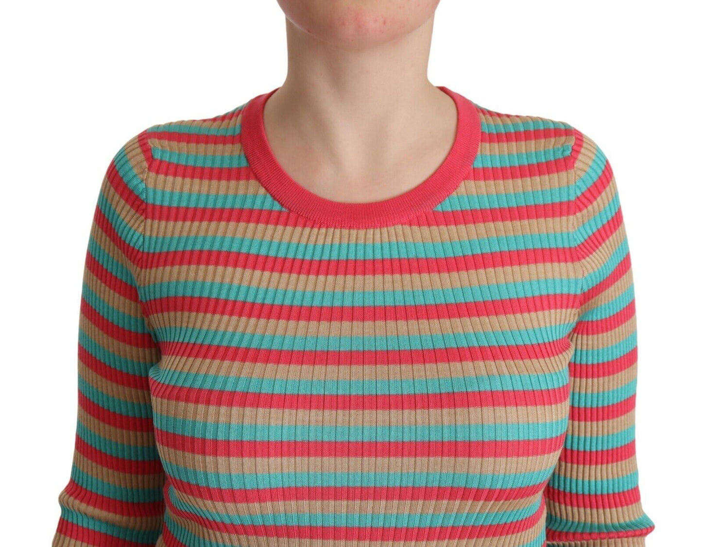  - Elegant Striped Silk Crew Neck Pullover