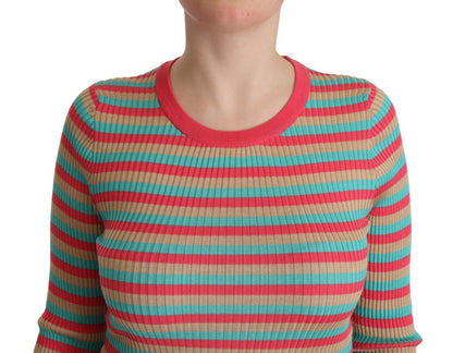  - Elegant Striped Silk Crew Neck Pullover