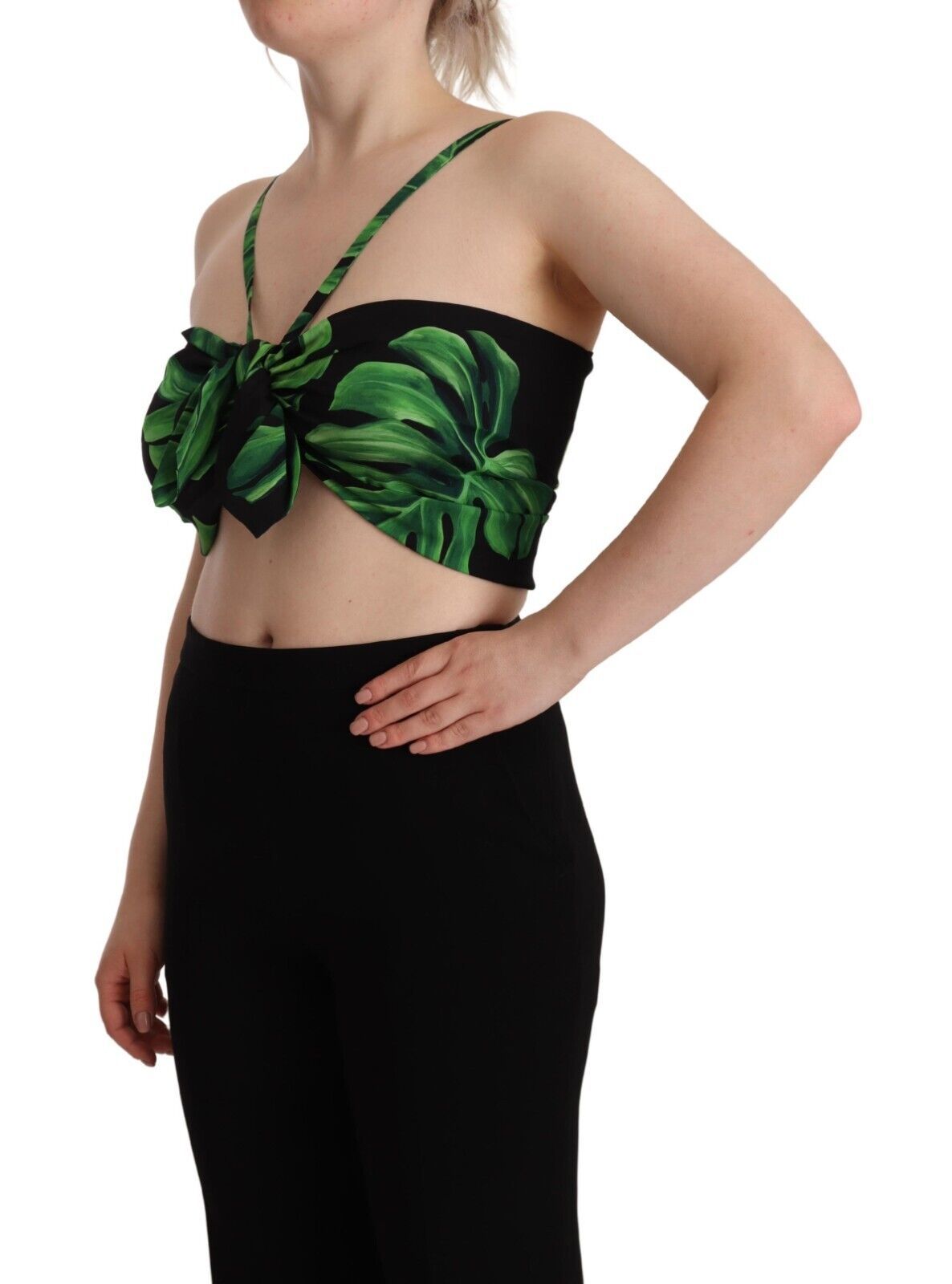 Elegant Leaf Print Halter Cropped Top - The Luxe Alliance