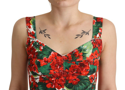  - Elegant Red Cropped Top with Geranium Print