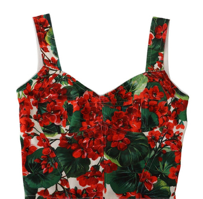  - Elegant Red Cropped Top with Geranium Print