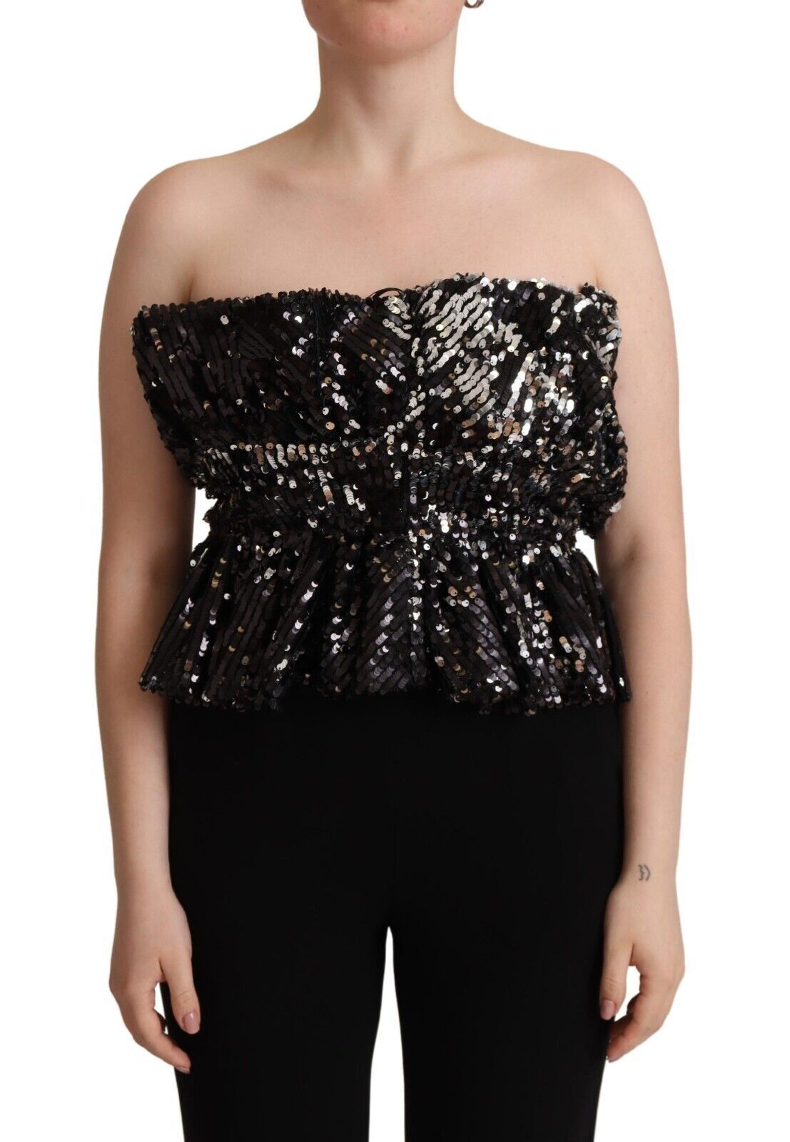 Strapless Black Sequined Top