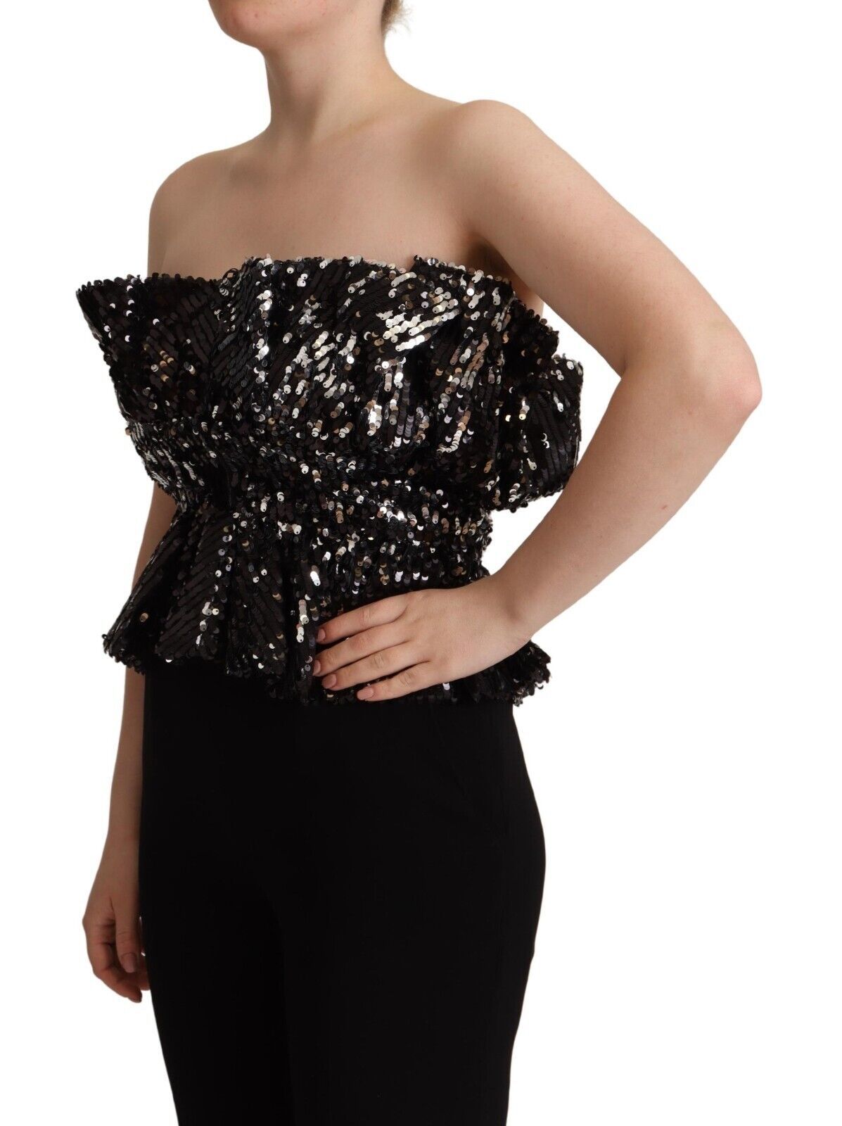 Strapless Black Sequined Top