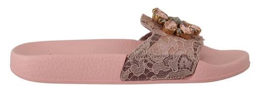  - Floral Lace Crystal Embellished Slide Flats