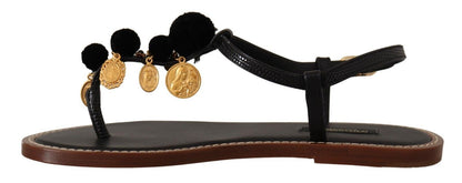  - Chic Leather Ankle Strap Flats with Gold Detailing