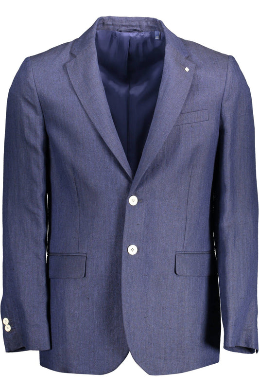  - Elegant Blue Linen Classic Jacket