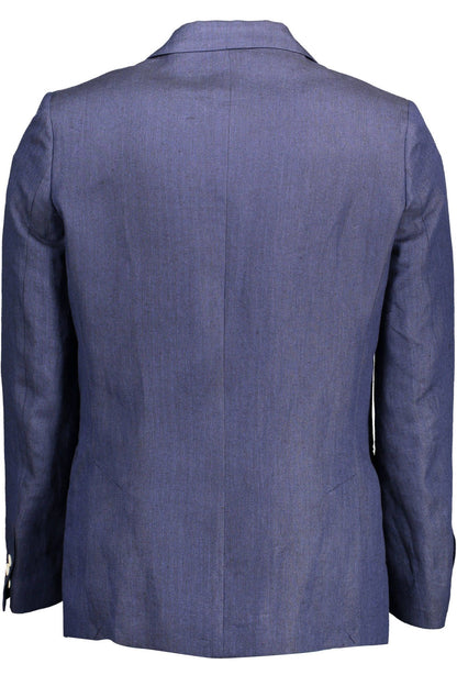  - Elegant Blue Linen Classic Jacket