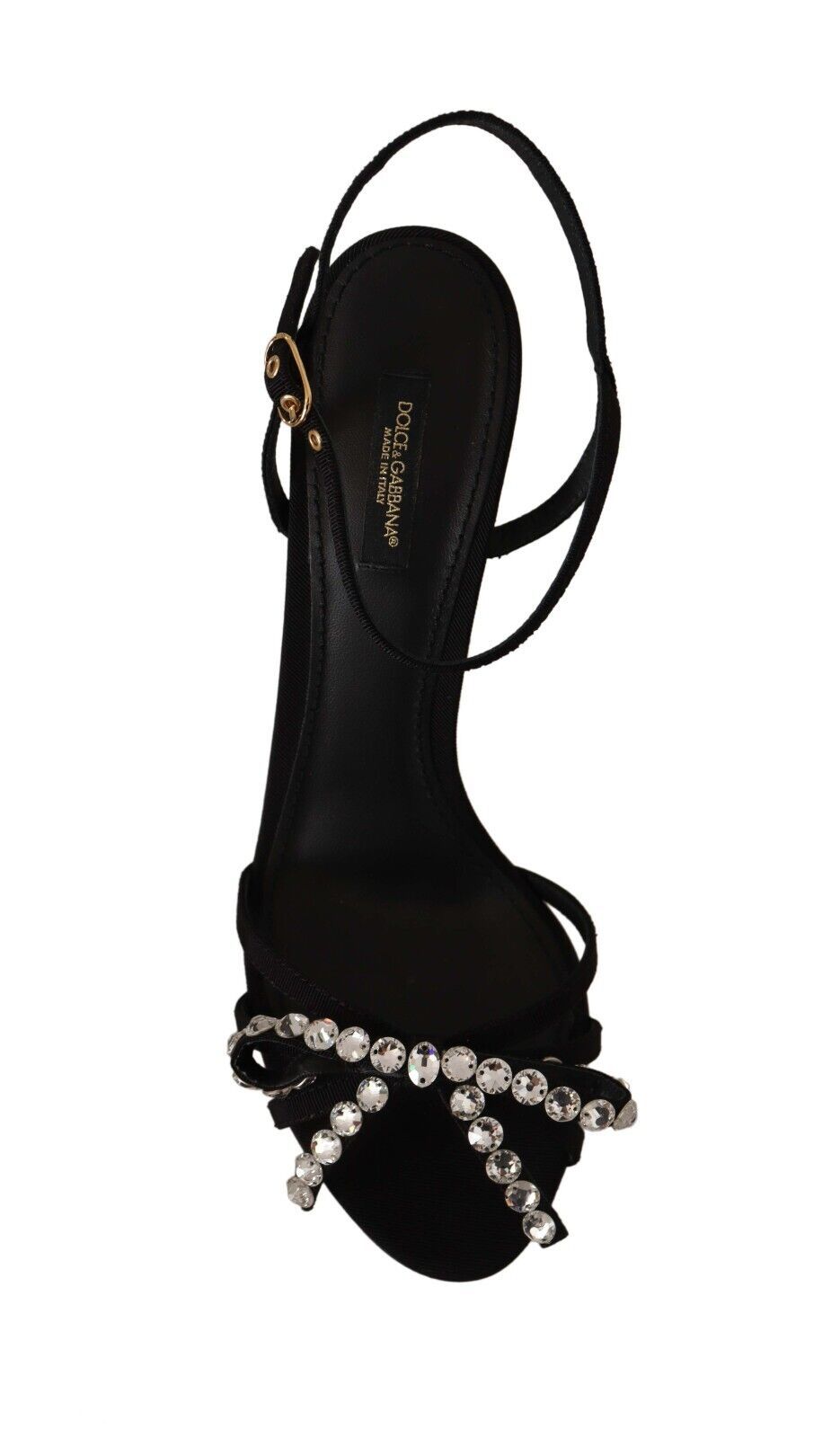  - Elegant Black Viscose Ankle Strap Sandals with Crystals