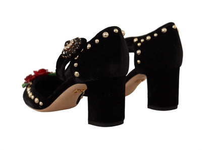  - Black Crystal Rose Heel Sandals