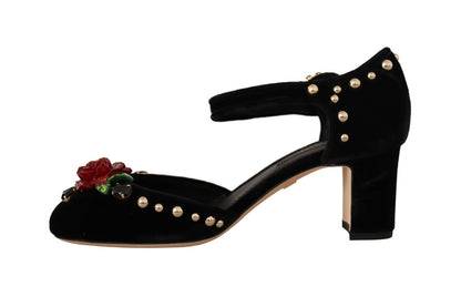  - Black Crystal Rose Heel Sandals