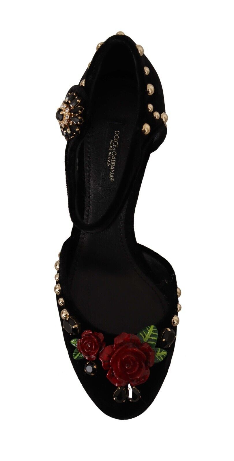  - Black Crystal Rose Heel Sandals