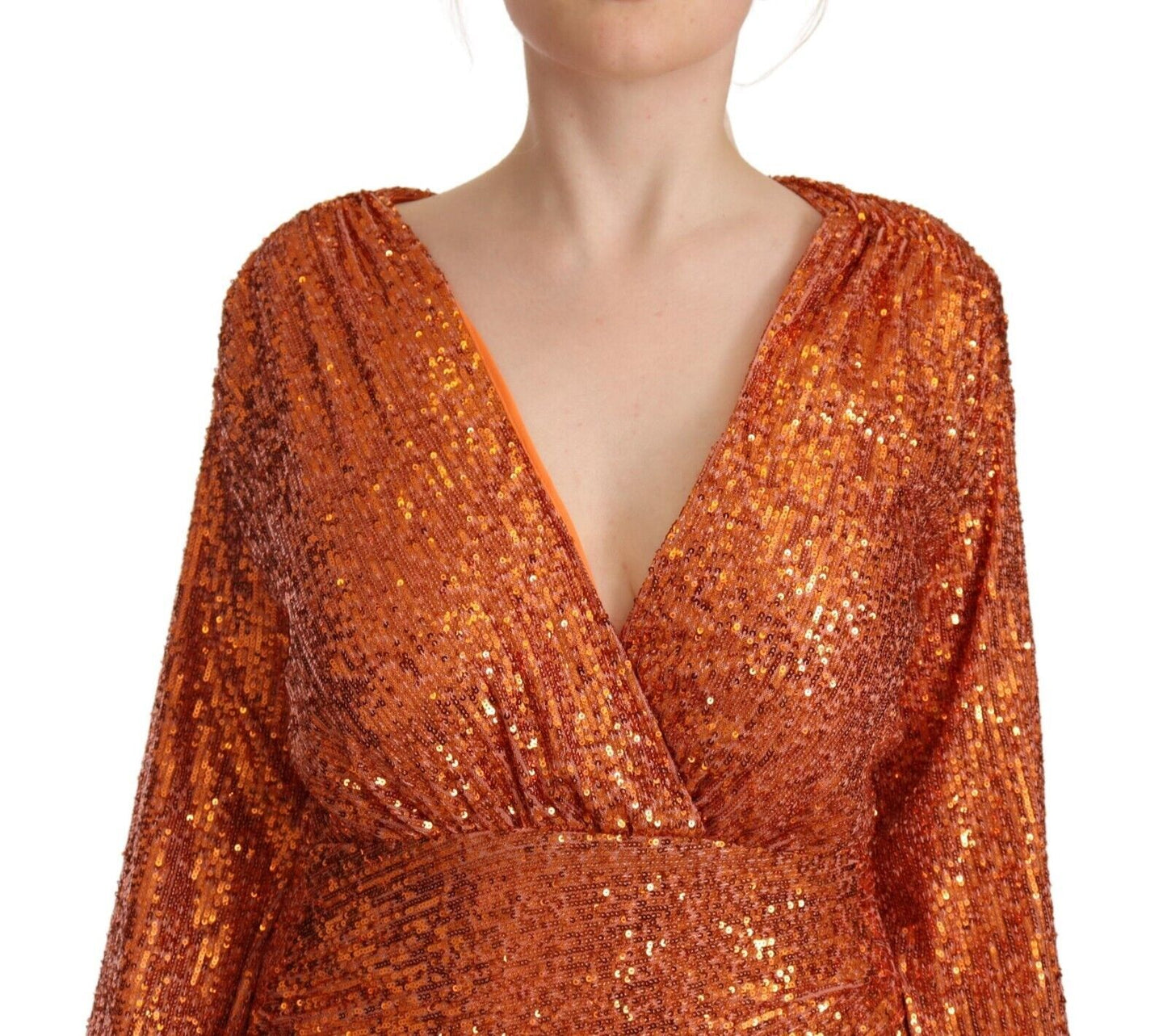  - Orange Sequin Embellished Wrap Mini Dress