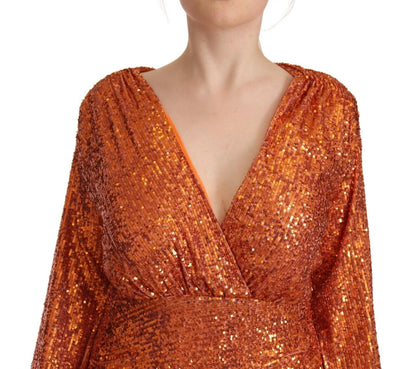  - Orange Sequin Embellished Wrap Mini Dress