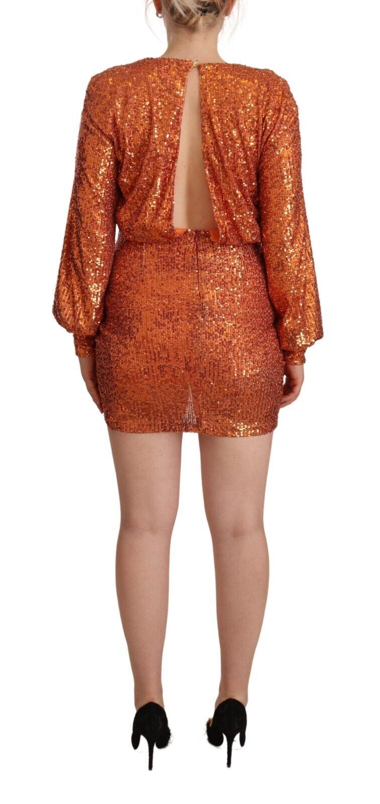 Orange Sequin Embellished Wrap Mini Dress