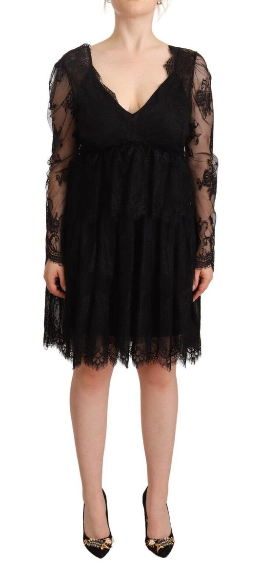  - Elegant Floral Lace Long Sleeve Shift Dress