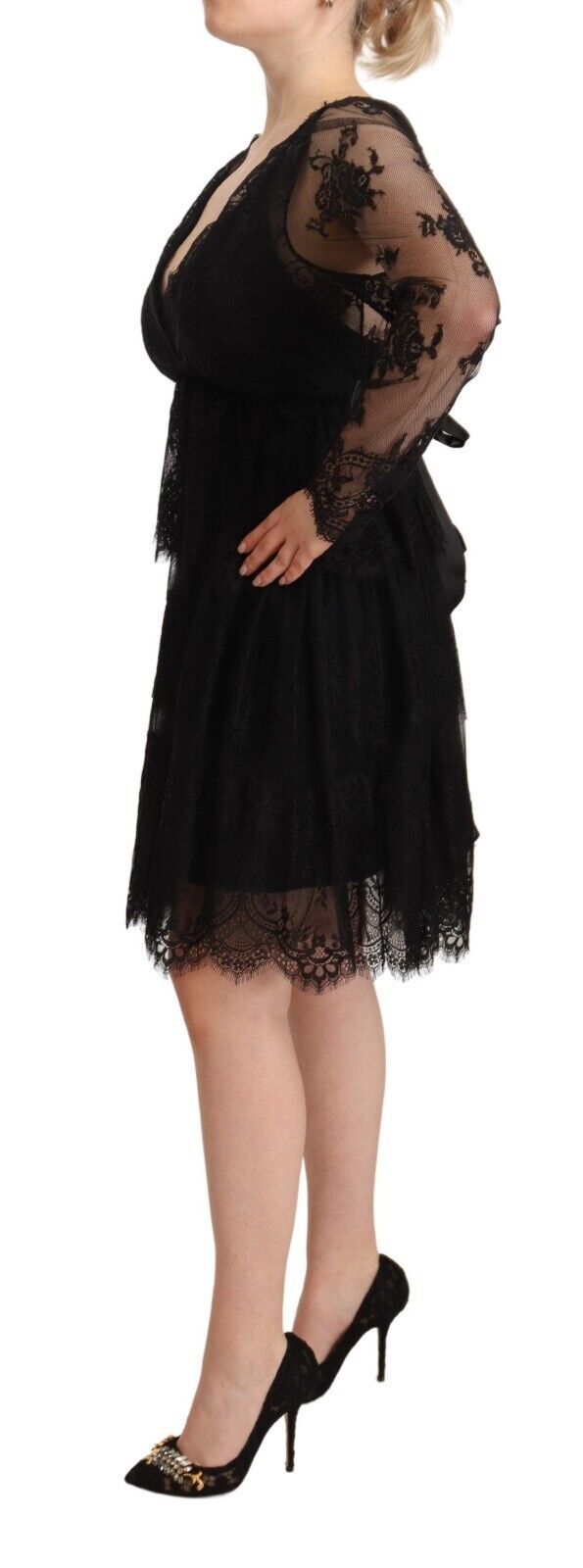  - Elegant Floral Lace Long Sleeve Shift Dress