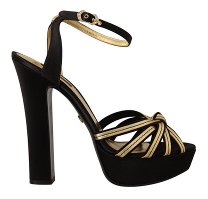  - Elegant Black Gold Ankle Strap Heels Sandals