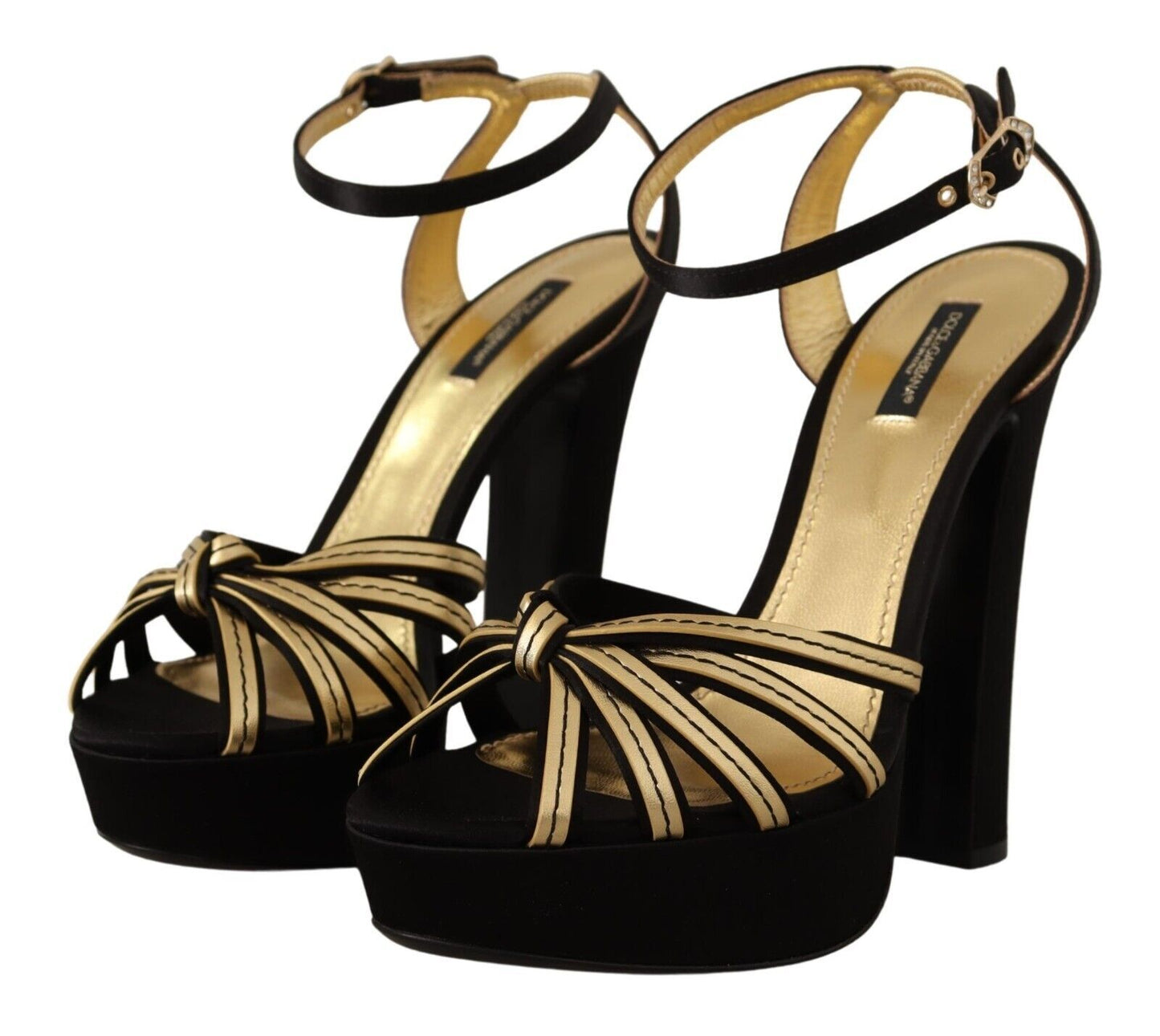  - Elegant Black Gold Ankle Strap Heels Sandals