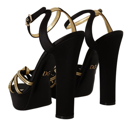  - Elegant Black Gold Ankle Strap Heels Sandals