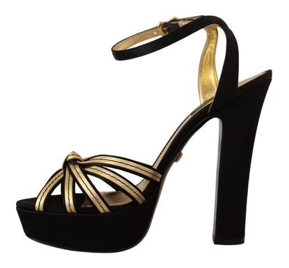  - Elegant Black Gold Ankle Strap Heels Sandals