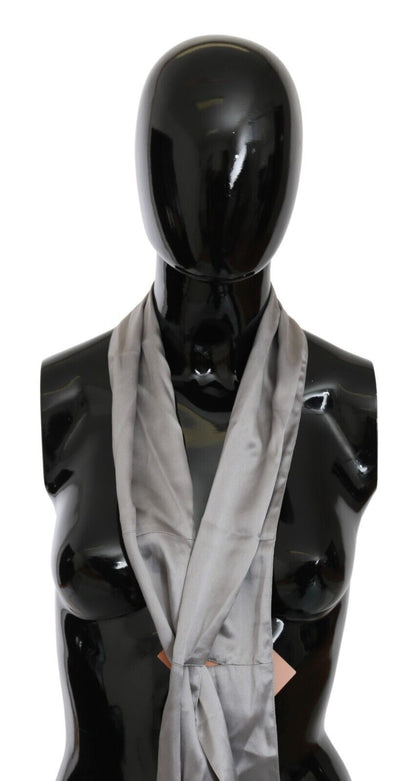  - Sleek Silver Silk Neck Scarf for Men