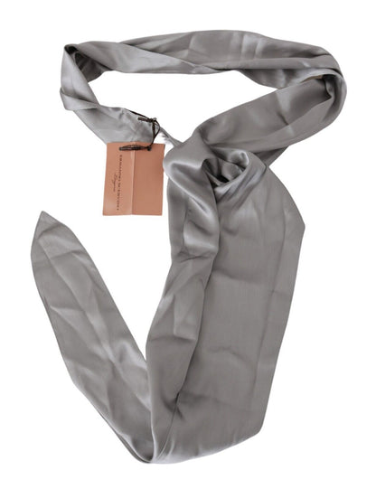  - Sleek Silver Silk Neck Scarf for Men