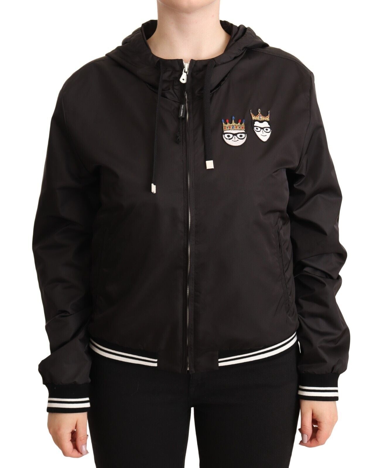  - Elegant Black Bomber Jacket with Hood