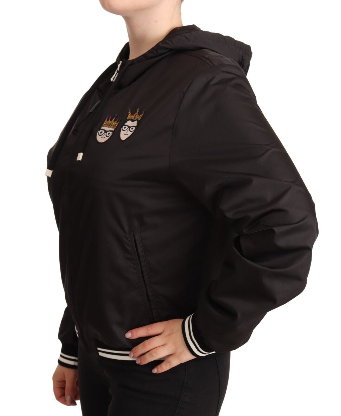  - Elegant Black Bomber Jacket with Hood