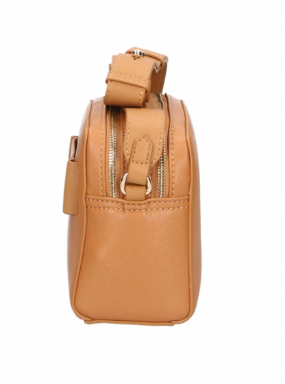  - Chic Camel-Toned Crossbody with Double Zip Closure