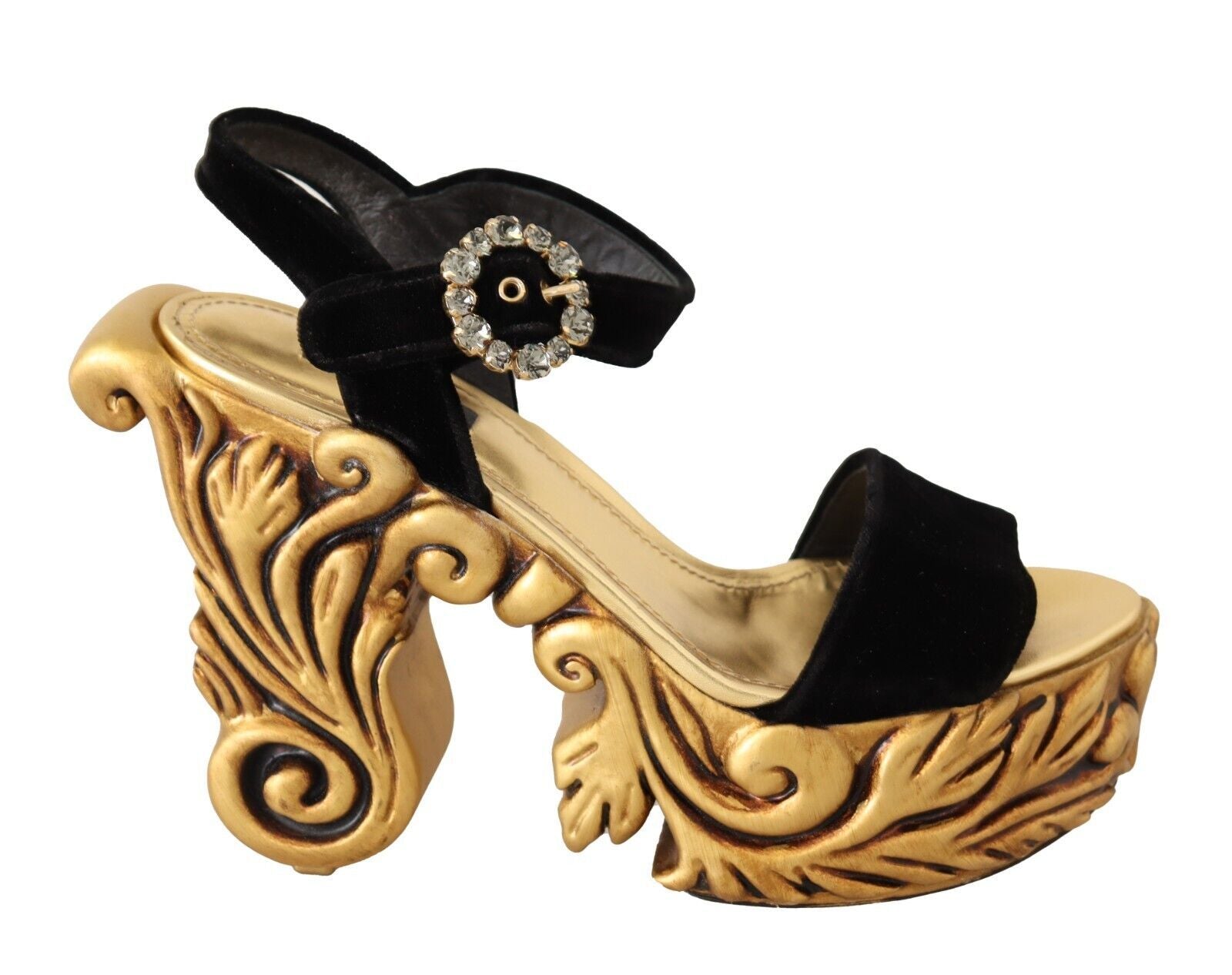 Baroque Velvet Heels in Black and Gold