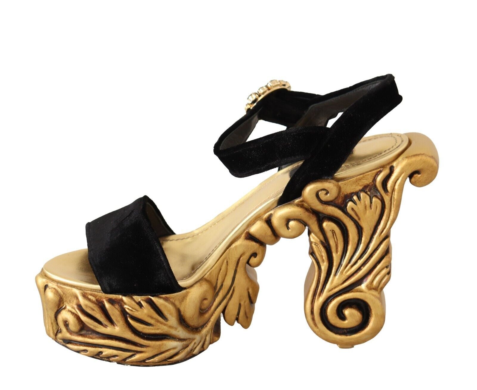 Baroque Velvet Heels in Black and Gold