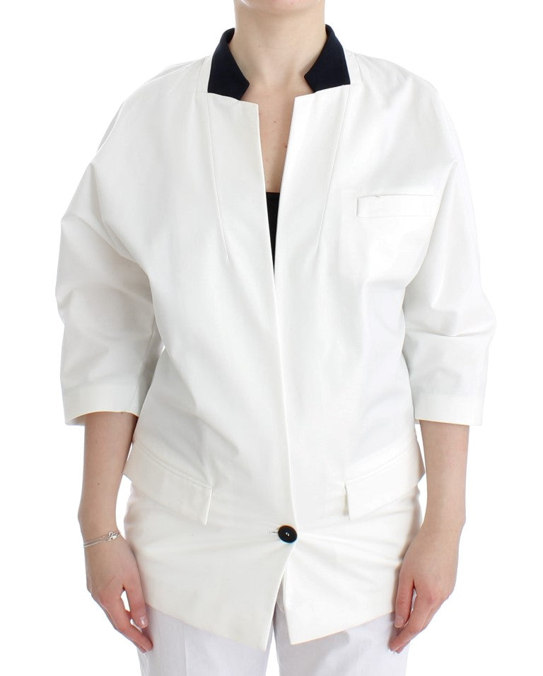  - Chic White Cotton Blend Blazer