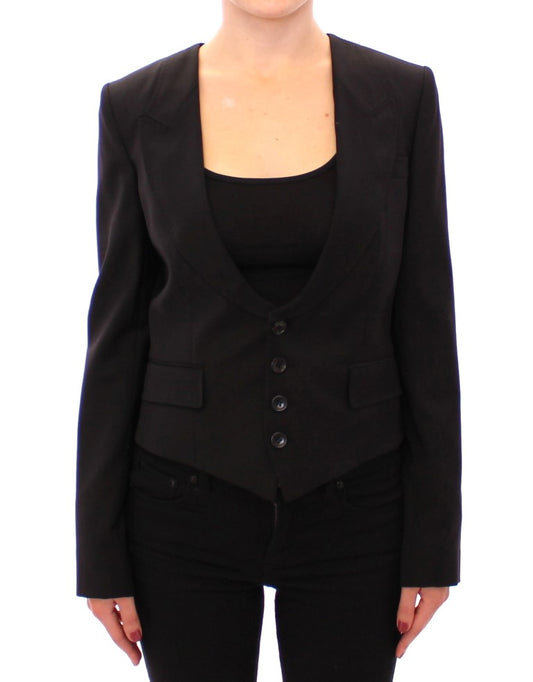  - Elegant Silk-Blend Black Blazer with Scarf Back Detail