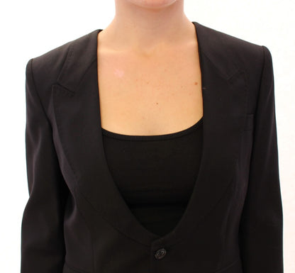  - Elegant Silk-Blend Black Blazer with Scarf Back Detail