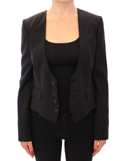  - Elegant Silk-Blend Black Blazer with Scarf Back Detail