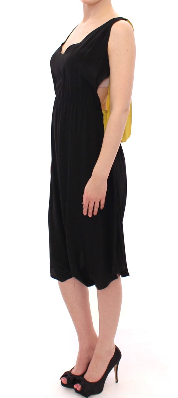  - Elegant Silk Blend Shift Dress in Black and Yellow