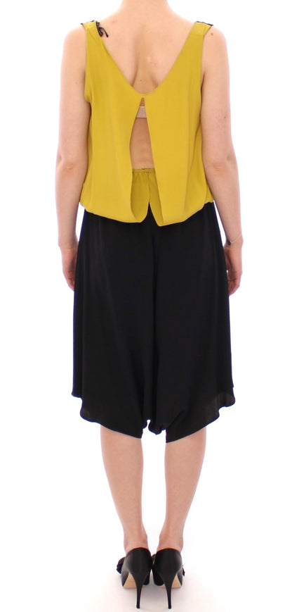  - Elegant Silk Blend Shift Dress in Black and Yellow