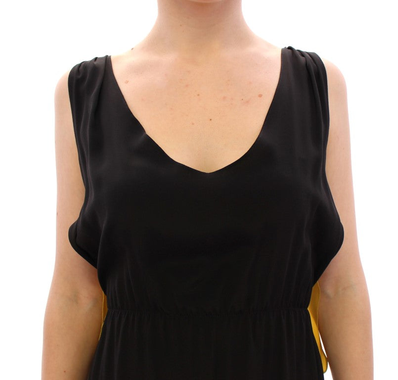  - Elegant Silk Blend Shift Dress in Black and Yellow