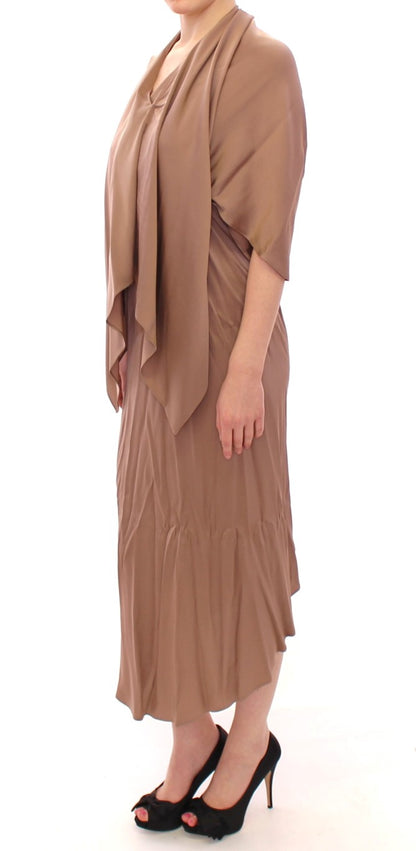  - Elegant Brown Silk Shift Dress