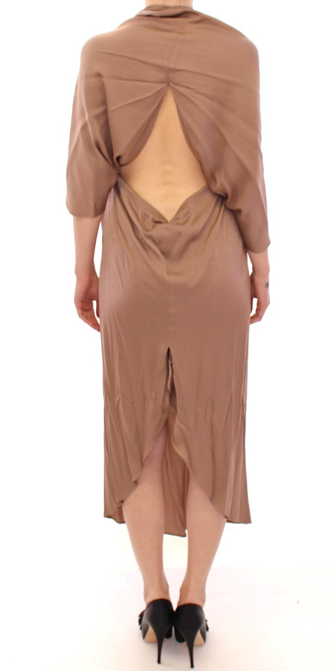  - Elegant Brown Silk Shift Dress