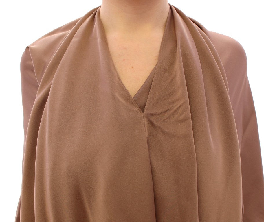  - Elegant Brown Silk Shift Dress