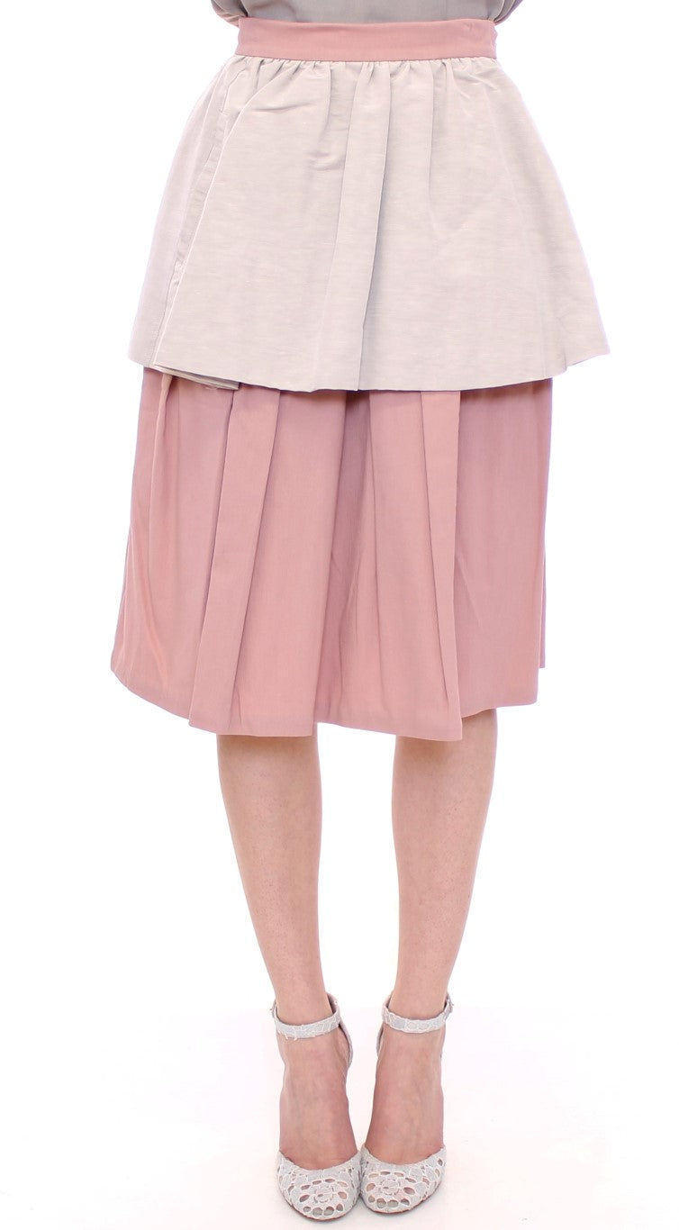  - Elegant Pleated Knee-length Skirt in Pink and Gray