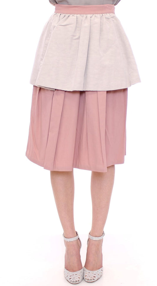  - Elegant Pleated Knee-length Skirt in Pink and Gray