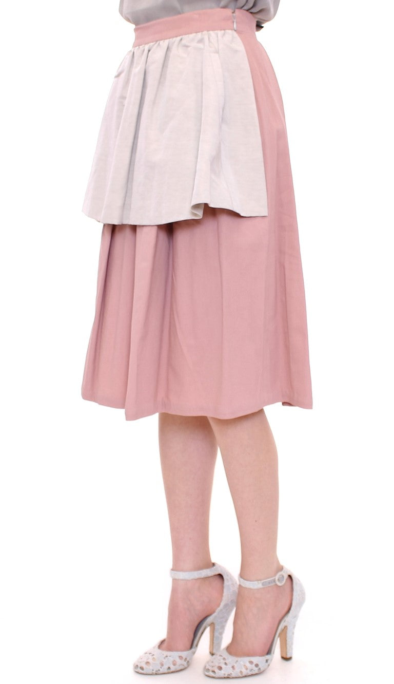  - Elegant Pleated Knee-length Skirt in Pink and Gray